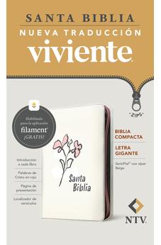 Image of Biblia NTV Compacta Letra Gigante con Filament Símil Piel Beige Letra Roja Cierre