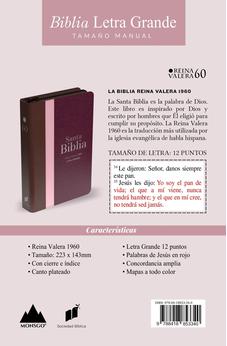 Image of Biblia RVR 1960 Letra Grande Tamaño Manual Tricolor Guinda Palo Rosa Marrón con Cierre e Índice