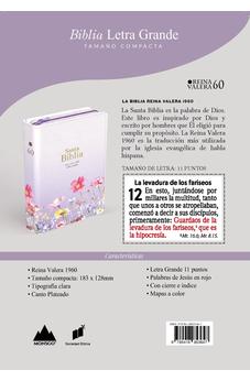 Image of Biblia RVR 1960 Compacta Letra Grande 11 puntos Símil Piel Lila Flores con Cierre y Índice