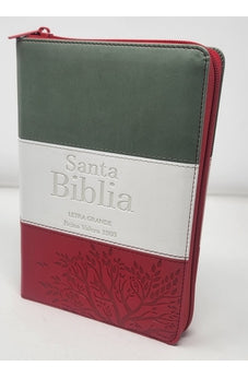 Image of Biblia RVR 1960 Letra Grande Tamaño Manual Tricolor Gris Crema Rojo con Cierre e Índice
