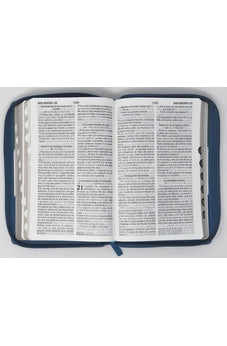 Image of Biblia RVR 1960 Letra Grande Tamaño Manual Tricolor Gris Crema Azul con Cierre e Índice