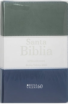 Image of Biblia RVR 1960 Letra Grande Tamaño Manual Tricolor Gris Crema Azul con Cierre e Índice