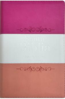 Image of Biblia RVR 1960 Letra Grande Tamaño Manual Tricolor Guinda Crema Melón con Cierre e Índice