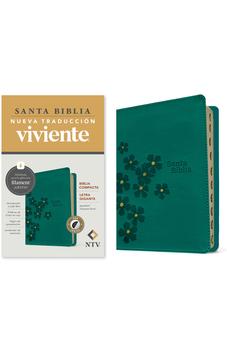 Image of Biblia NTV Compacta Letra Gigante con Filament Símil Piel Turquesa Floral Índice Letra Roja