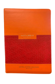 Image of Biblia RVR 1960 Letra Súper Gigante Símil Piel Duotono Coral Naranja con Índice y Cierre