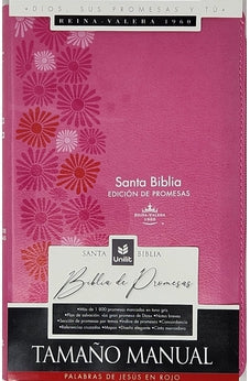 Image of Biblia RVR 1960 de Promesas Letra Grande Tamaño Manual Rosada Flores Símil Piel con Cierre e Índice