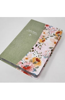 Image of Biblia RVR 1960 de Promesas Letra Gigante Verde Flores Símil Piel