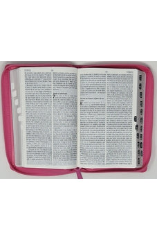 Image of Biblia RVR 1960 de Promesas Letra Grande Tamaño Manual Rosada Flores Símil Piel con Cierre e Índice