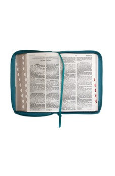 Image of Biblia RVR 1960 Letra Grande Tamaño Manual Símil Piel Duotone Turquesa Blanco con Índice con Cierre