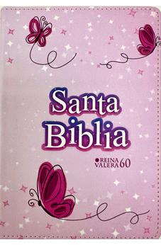 Biblia RVR 1960 Compacta Símil Piel Juvenil Mariposa Rosada