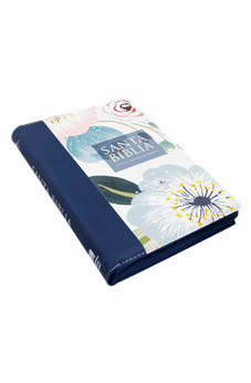 Biblia RVR 1960 Letra Súper Gigante Azul Flores Símil Piel con Índice y Cierre