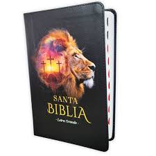 Biblia RVR 1960 Tamaño Manual Letra Grande Colección Supreme Negro León Cruces Símil Piel