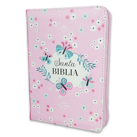 Image of Biblia RVR 1960 Compacta Mariposas y Flores Símil Piel con Índice y Cierre