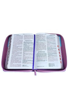 Biblia RVR 1960 Letra Grande Compacta 11 puntos Tricolor Azul Rosa Lila Símil Piel con Índice con Cierre