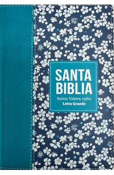 Biblia RVR 1960 Compacta Símil Piel Flores Azul Verde