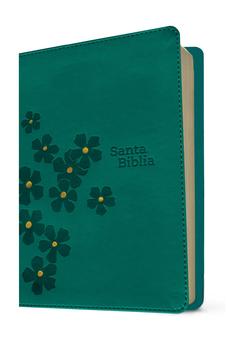 Image of Biblia NTV Compacta Letra Gigante con Filament Símil Piel Turquesa Floral Letra Roja