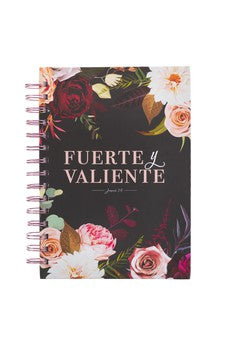 Image of Diario Espiral Negro Floral Fuerte y Valiente Jos 1:9