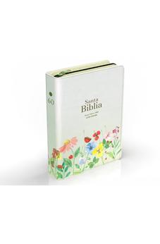 Biblia RVR 1960 Compacta Letra Grande 11 puntos Símil Piel Verde Claro Flores con Cierre y Índice