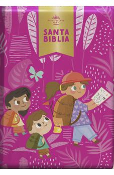 Biblia RVR 1960 Interactiva para Niños Letra Grande Rosa Símil Piel Con Cierre