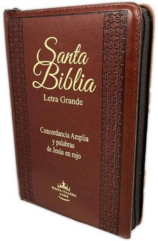 Image of Biblia RVR 1960 Letra Grande Palabras de Jesús en Rojo con Concordancia Rvr056Clgpjrzt Tapa Imitación Cuero Marrón Cierre Canto Dorado Índice