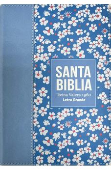 Biblia RVR 1960 Compacta Símil Piel Flores Azul Grisáceo