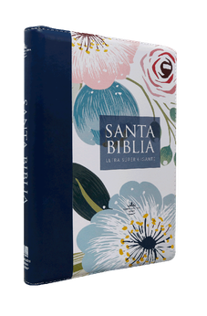 Biblia RVR 1960 Letra Súper Gigante Azul Flores Símil Piel con Índice y Cierre