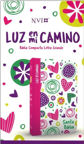 Image of Biblia NVI Luz en Mi Camino Corazones Multicolor Símil Piel