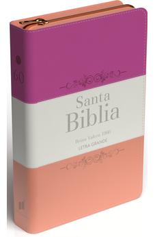 Image of Biblia RVR 1960 Letra Grande Tamaño Manual Tricolor Guinda Crema Melón con Cierre e Índice