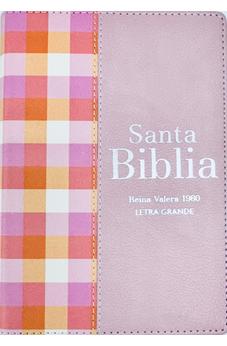 Biblia RVR 1960 Compacta Símil Piel Cuadros Rosa