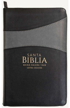 Image of Biblia RVR 1960 Letra Grande Tamaño Manual Símil Piel Duotone Negro Gris con Índice con Cierre