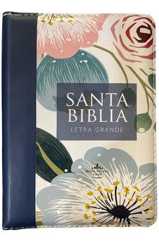 Biblia RVR 1960 Letra Grande Compacta 11 Puntos Azul Flores Símil Piel con Índice y Cierre