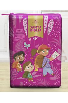 Image of Biblia RVR 1960 Interactiva para Niños Letra Grande Rosa Símil Piel Con Cierre