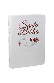 Biblia RVR 1960 Letra Grande Palabras de Jesús en Rojo con Concordancia Tapa Cuero Reconstituido en Blanco con Flores Canto Floreado Índice