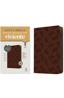 Image of Biblia NTV Ultrafina  Letra Grande con Filament Símil Piel Palmera Café Índice Letra Roja Cierre