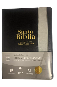 Image of Biblia RVR 1960 Letra Súper Gigante Piel Negro Gris con Cierre