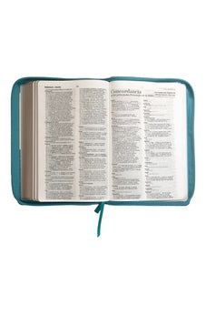 Image of Biblia RVR 1960 Letra Grande Tamaño Manual Símil Piel Duotone Turquesa Blanco con Cierre