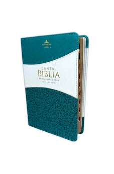 Image of Biblia RVR 1960 Letra Grande Tamaño Manual Símil Piel Duotone Turquesa Blanco con Índice con Cierre