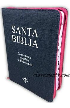 Biblia RVR 1960 Letra Grande Palabras de Jesús en Rojo con Concordancia Rvr084Clgipjrjztia Tapa Jeans Acolchada Azul Oscuro Cierre Rosa Canto Rosa con Índice