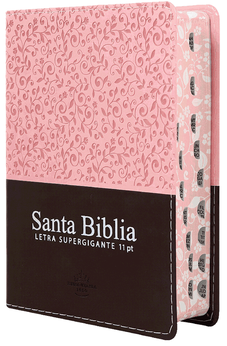 Image of Biblia RVR 1960 Letra Grande 11 Puntos Compacta Concordancia Duotone Rosa y Marrón Canto Floreado Índice Guantes