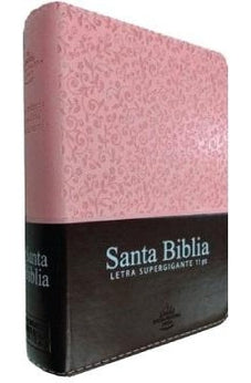 Image of Biblia RVR 1960 Letra Grande 11 Puntos Compacta Concordancia Duotone Rosa y Marrón Canto Floreado Índice Guantes