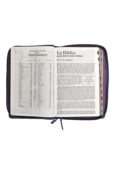 Image of Biblia RVR 1960 Letra Grande Tamaño Manual Símil Piel Duotone Lila Morado con Índice con Cierre