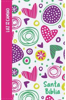 Image of Biblia NVI Luz en Mi Camino Corazones Multicolor Símil Piel