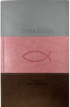 Image of Biblia RVR 1960 Letra Grande Tamaño Manual Tricolor Rosa Blanco Marrón