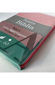 Image of Biblia RVR 1960 Letra Súper Gigante Rosa Blanco Turquesa con Cierre con Índice