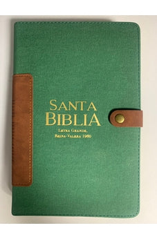 Image of Biblia RVR 1960 Letra Grande Tamaño Manual Piel Tapa Dura Vintage Verde Café con Broche