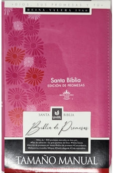 Image of Biblia RVR 1960 de Promesas Letra Grande Tamaño Manual Rosada Flores Simil Piel con Cierre