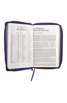 Biblia RVR 1960 Letra Grande Tamaño Manual Símil Piel Lila con Cierre