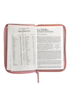 Image of Biblia RVR 1960 Letra Grande Tamaño Manual Símil Piel Duotone Rosa Azul con Cierre