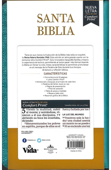 Biblia RVR 1960 Letra Grande con Cierre Símil Piel Tamaño Manual Turquesa con Índice