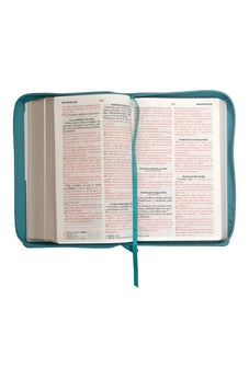 Biblia RVR 1960 Letra Grande Tamaño Manual Símil Piel Duotone Turquesa Blanco con Cierre